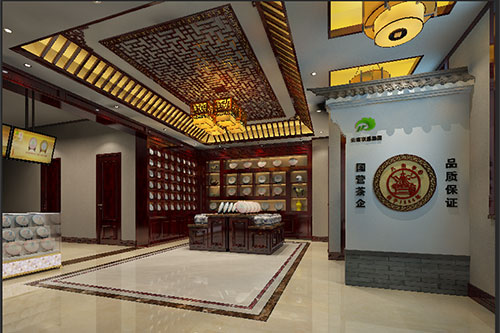 黄江镇古朴典雅的中式茶叶店大堂设计效果图