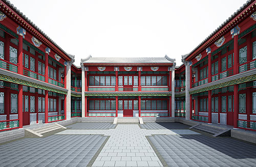 黄江镇北京四合院设计古建筑鸟瞰图展示